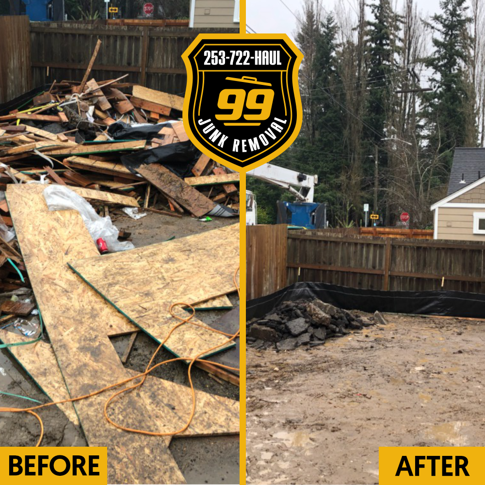 Before and after photo of construction debris removal in seattle